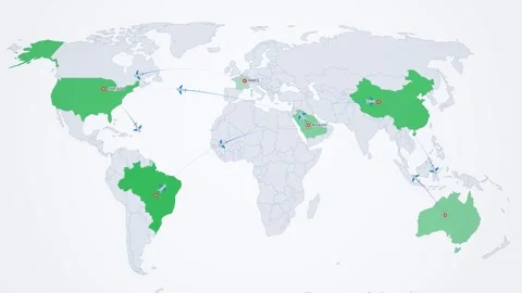 Airplane Flight Routes on Light World Map Stock Footage 341165289