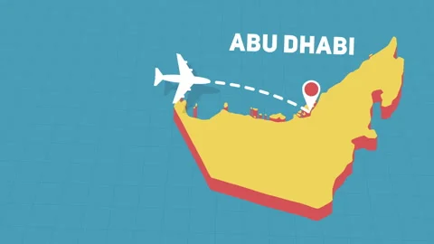 Airplane fly to Abu Dhabi in United Arab Emirates. Map for tourism and travel. Stock Footage 242515751