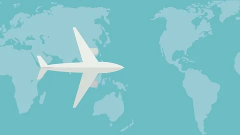 Airplane fly against the background of globe. Animated illustration. Moving w Stock Footage 149647877