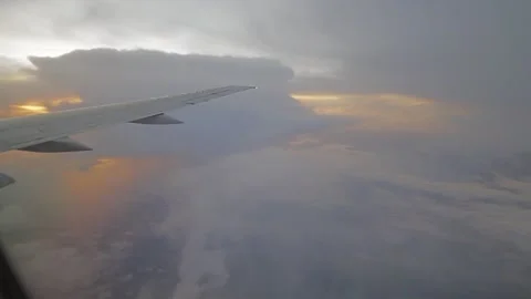 Airplane fly onboard cirrus clouds morning Stock Footage 234780912