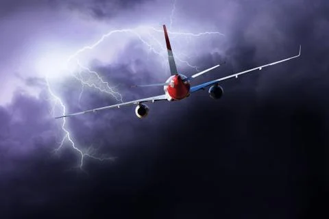 Airplane at fly on the sky with clouds Stock Photos