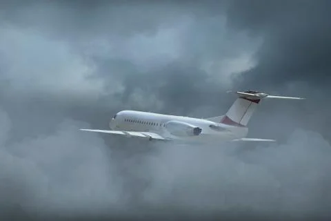 Airplane at fly on the sky with clouds Stock Photos