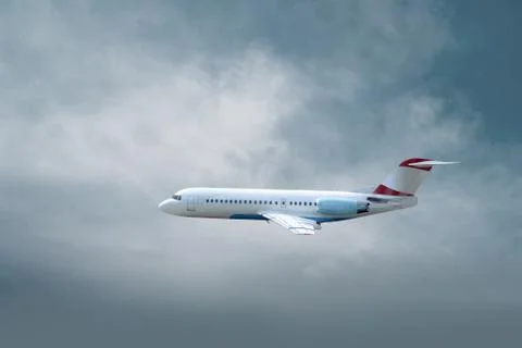 Airplane at fly on the sky with clouds Stock Photos