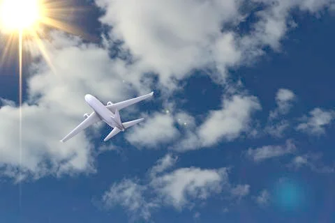 Airplane flying. 3D render Stock Illustration