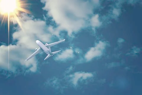 Airplane flying. 3D render Stock Illustration