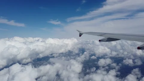 An airplane flying above clouds on a clear day Video stock 205045991