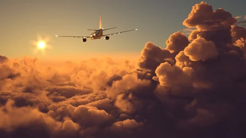 Airplane flying above the clouds Stock Footage 127848891