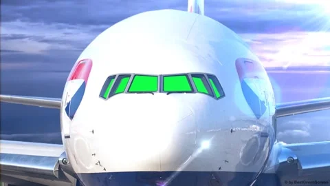 Airplane Flying Above Clouds with Green Screen Cockpit Windows Stock Footage 340675752