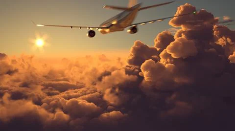 Airplane flying above the clouds Stock Illustration