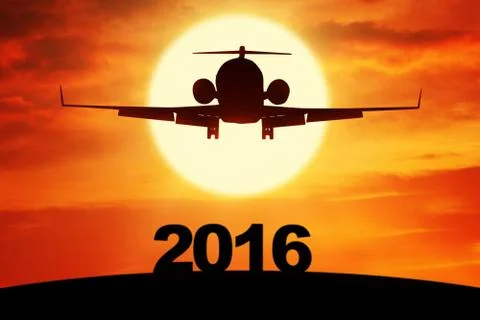 Airplane flying above numbers 2016 Stock Illustration