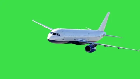Airplane flying across green screen background for travel and aviation vfx shots Stock Footage 329964796