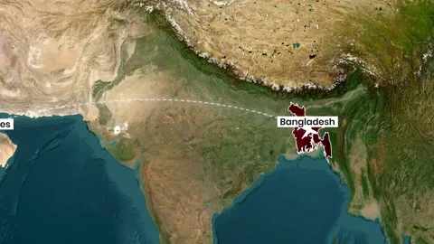 Airplane flying across a world map from the United Arab Emirates to Bangladesh Stock Footage 335089099