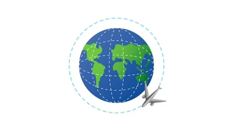 Airplane flying around globe with dotted flight path motion graphic animation Stock-Footage 338315230