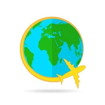Airplane flying around the globe. Vector illustration Stock Illustration