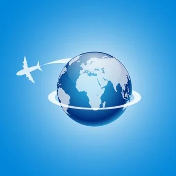 Airplane flying around the globe. Vector illustration Stock Illustration