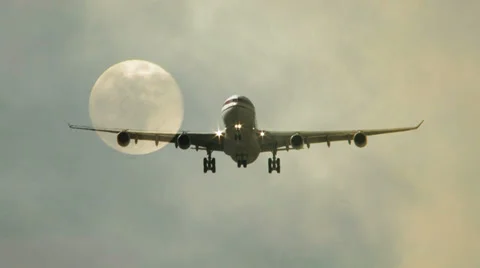 Airplane flying background. moon sky Stock Footage 37266625