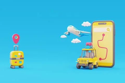 Airplane flying in clouds, map route navigation on smartphone with Off-road.. Stock Illustration