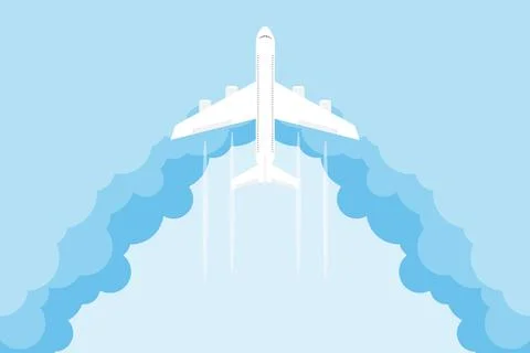 Airplane flying in the clouds. The plane flies on a background of clouds Stock Illustration