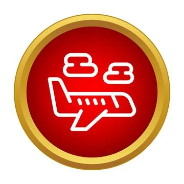 Airplane flying in clouds round red icon イラスト素材