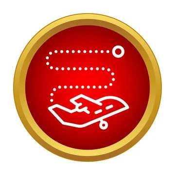 Airplane flying flight path dotted line icon Stock Illustration