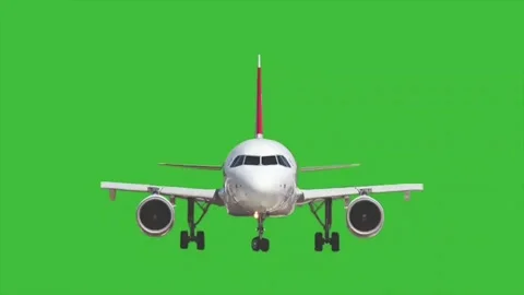 Airplane flying front view animation on green screen Stock Footage 314890082