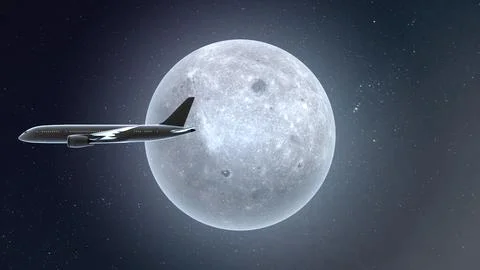 Airplane flying in the full moon 库存插图