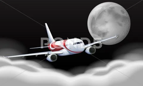 Airplane flying in the fullmoon Stock Illustration
