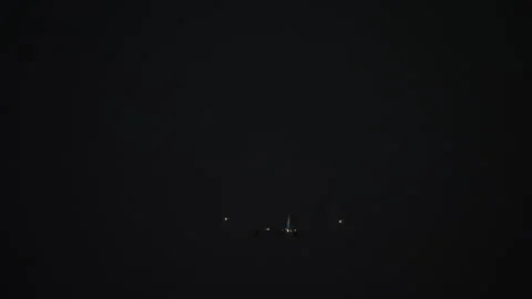 Airplane flying at night with navigation lights Video stock 336266279