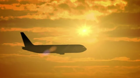 The Airplane is flying In The Orange Sky  Video stock 68091872