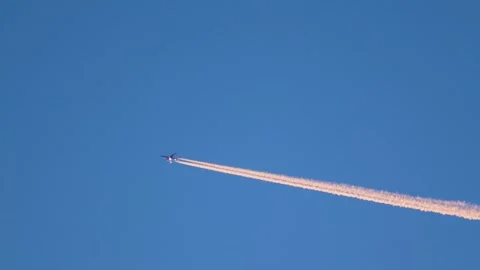 Airplane flying over the blue sky Stock Footage 243986929