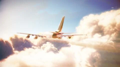Airplane is flying over the clouds. 3d illustrtion Stock Illustration