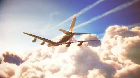 Airplane is flying over the clouds. 3d illustrtion Stock Illustration