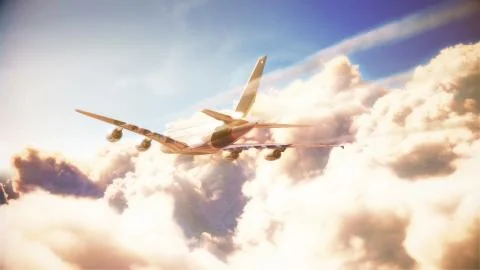Airplane is flying over the clouds. 3d illustrtion Stock Illustration