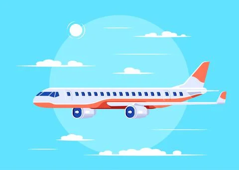 Airplane flying over the clouds, flat design Stock Illustration