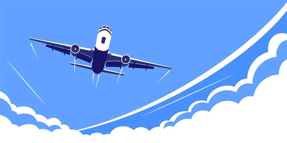 Airplane flying over the clouds, flat design Stock Illustration
