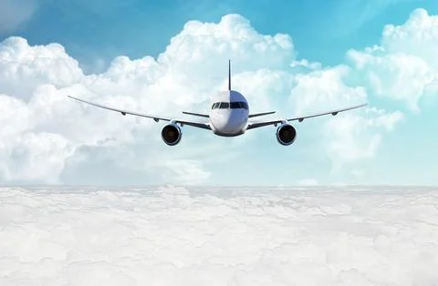 Airplane is flying over the clouds Stock Photos