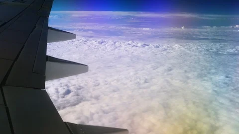Airplane Flying Over Clouds View By Passengers Window Stock Footage 94649777