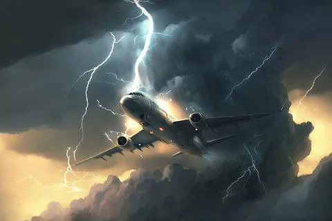 Airplane flying over the clouds,storm background,Made by AI,Artificial inte.. Stock Illustration