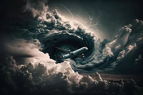 Airplane flying over the clouds,storm background,Made by AI Stock Illustration