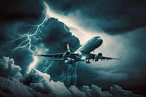 Airplane flying over the clouds,storm background,Made by AI Stock Illustration