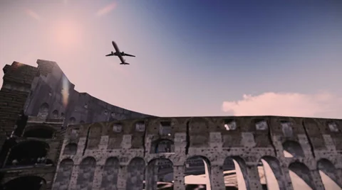 Airplane flying over the Coliseum Stock Footage 38157194