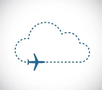 Airplane flying over a dash line cloud Illustrator. Illustrazione stock