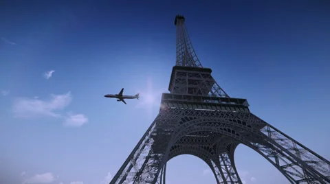 Airplane flying over the Eiffel Tower Stock Footage 38157131