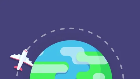 Airplane flying over the globe in cartoon style. World travel concept Video stock 256216396