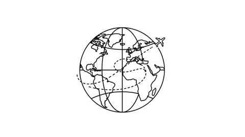 Airplane flying over globe Stock Illustration