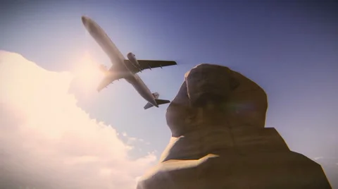 Airplane flying over the Great Sphinx of Giza Stock Footage 44515261