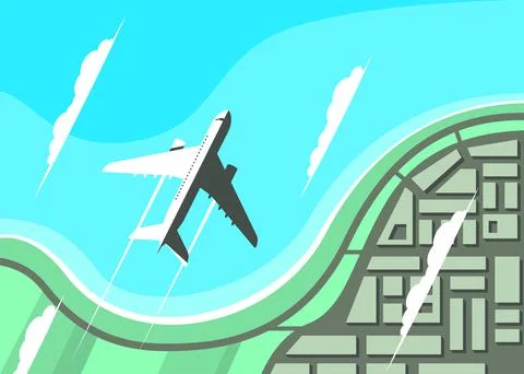 Airplane flying over the seashore, flat design Stock Illustration