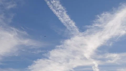 Airplane flying side to side in a blue sky Stock Footage 285231255