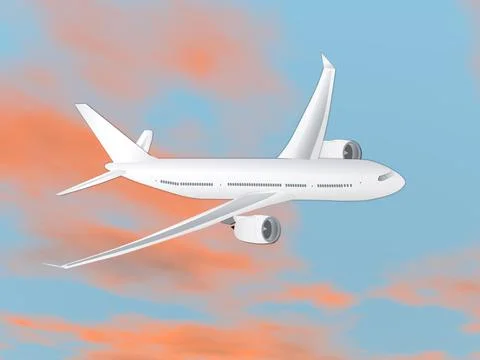 Airplane flying in the sky - 3D render Stock Illustration