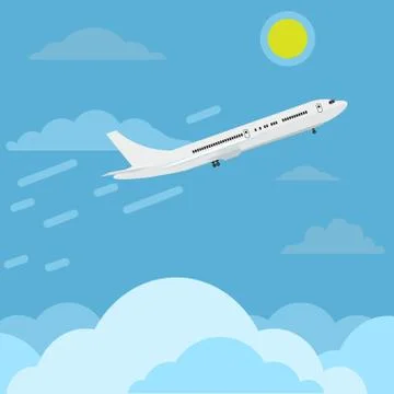 Airplane flying in sky above clouds higher and higher to top. Travel concept ads Illustrazione stock